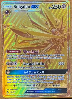 Solgaleo Gx Gold Secret Rare Pokemon Sun & Moon Ultra Prism 173/156 NM Clean! - Image 1