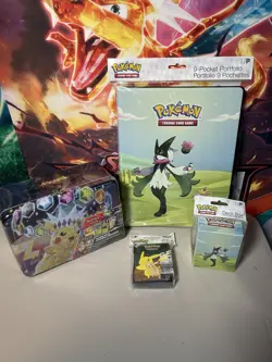 NEW Pokemon Surging Sparks 2024 Fall Collectors Chest Tin Deck Sleeves Portfolio - Image 1