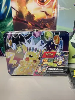 NEW Pokemon Surging Sparks 2024 Fall Collectors Chest Tin Deck Sleeves Portfolio - Image 2