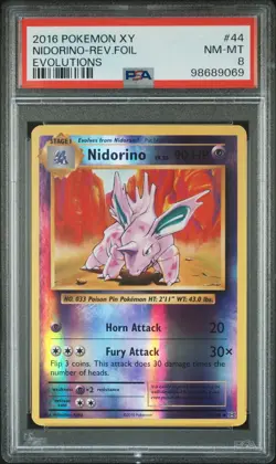 2016 POKEMON XY EVOLUTIONS #44 NIDORINO-REVERSE FOIL PSA 8 - Image 1