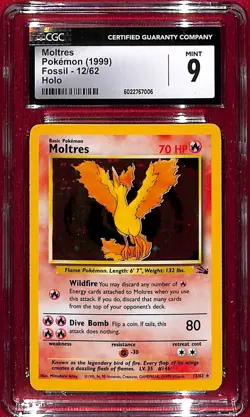 CGC 9 1999 Pokemon Fossil Holo Moltres #12 - Image 1