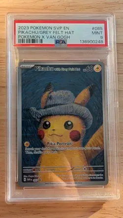 2023 POKEMON SVP EN-SV BLACK STAR PROMO #085 PIKACHU WITH GREY FELT HAT PSA 9 - Image 1