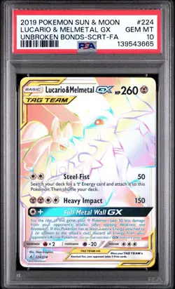 Pokemon Lucario & Melmetal GX Unbroken Bonds Secret Rare Full Art #224 PSA 10 - Image 1