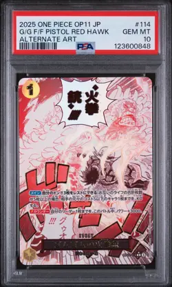 2025 ONE PIECE OP11-114 GUM-GUM FIRE-FIST PISTOL RED HAWK EVENT ALT ART PSA 10 - Image 1
