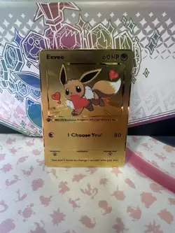 Eevee Valentines Day Pokemon Card Rainbow Metal Display I choose you - Image 1
