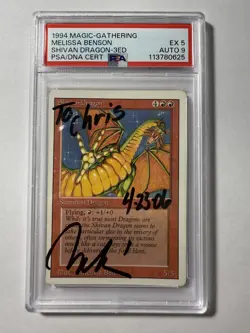 MTG Melissa Benson Signed Shivan Dragon Revised PSA 5 EX Card PSA 9 Auto - Image 2