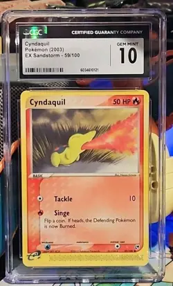 Cyndaquil 2003 Pokemon Card 59/100 EX Sandstorm CGC 10 GEM MINT - Image 1