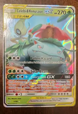 Pokemon Celebi & Venusaur GX 1/181 Sun & Moon Team Up Holo TAG TEAM Card - Image 1