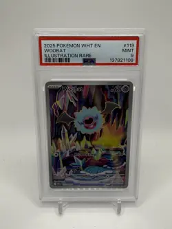 2025 POKEMON WHT EN-WHITE FLARE ILLUSTRATION RARE #119 WOOBAT PSA 9 - Image 1