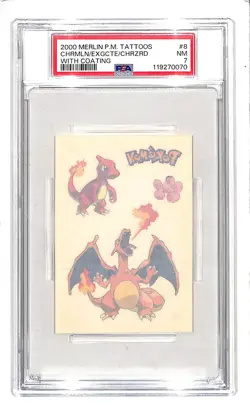 2000 Merlin Pokemon Tattoos Charmeleon Charizard Exeggcute w/ Coating #8 PSA 7 - Image 1
