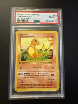 Pokemon Base Set Charmander #46 Shadowless 1st Edition PSA 8 - Image 1