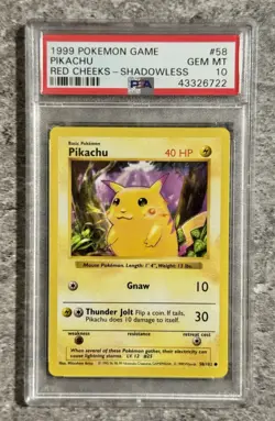 Pokemon Pikachu Red Cheeks Shadowless #58 PSA 10 58/102 - Image 1