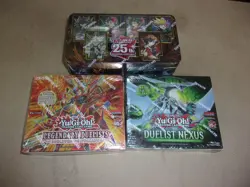 YU GI OH 25TH QUARTER TIN + DUELIST NEXUS & SOULBURNING VOLCANO BOOSTER BOXES - Image 1