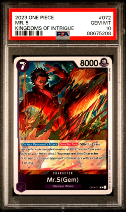 One Piece Kingdoms Of Intrigue Holo OP-04 #072 Mr. 5 PSA 10 Gem Mint POP 10 - Image 1