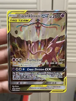 Pokemon TCG Espeon & Deoxys GX SM240 Black Star Promo Holo Card - Image 1