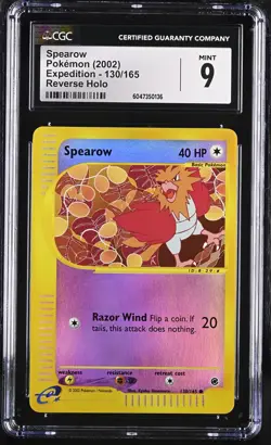 CGC 9 MINT Spearow 2002 Expedition 130/165 Reverse Holo Pokemon Card - Image 1