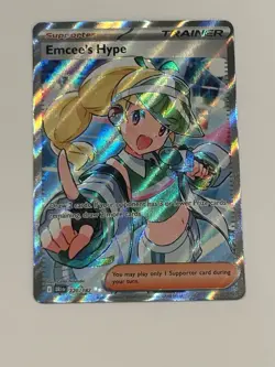 Pokemon TCG Emcee's Hype Ultra Rare Trainer Destined Rivals 220/182. Mint Holo - Image 1