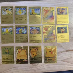 Pokemon Mega Pikachu Lot of 14 Gold Foil Fan Art Collectible Cards - Image 1