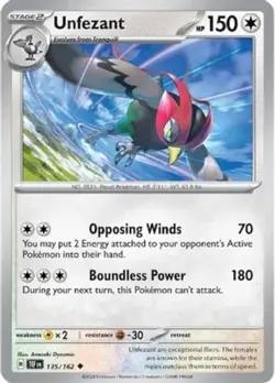 Pokemon Unfezant - 135/162 - Uncommon - Reverse Holo NM-Mint Temporal Forces - Image 1