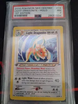 Pokemon Light Dragonite Neo Destiny 1st Edition Holo 14/105 PSA 7 2002 - Image 1