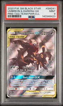 PSA 9 MINT Pokemon Sun & Moon Tag Team Promo Umbreon and Darkrai GX SM241 - Image 1