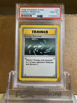 1999 POKEMON WOTC SHADOWLESS BASE SET ENERGY REMOVAL #92 PSA 10 - Image 1