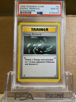 1999 POKEMON WOTC SHADOWLESS BASE SET ENERGY REMOVAL #92 PSA 10 - Image 3