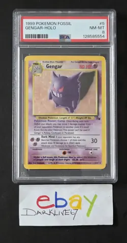Pokemon 1999 Unlimited Fossil Gengar Holo Card #5 Graded PSA 8 - Image 1