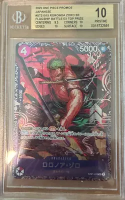BGS 10 PRISTINE One Piece Card Card Roronoa Zoro Flagship Promo ST21-014 Japan - Image 1