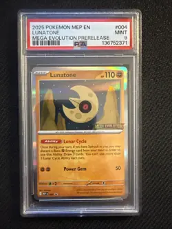 🦄LOW POP🦄Pokemon TCG Mega Evolution Lunatone Stamped Promo Holo Card #4 PSA 9 - Image 1