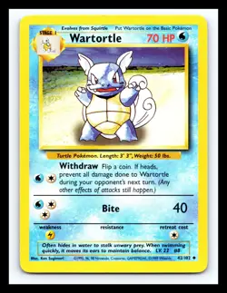 💥 Wartortle Non Holo WOTC Pokemon Card 42/102 Vintage Base Set 1999 - Image 1