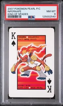 2007 POKEMON PEARL VERSION PLAYING CARDS KING OF SPADES INFERNAPE PSA 8 - Image 1