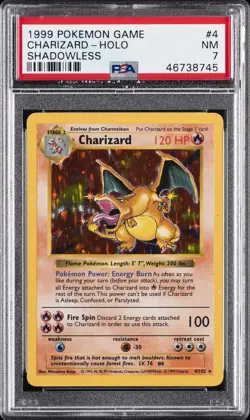 1999 POKEMON BASE SET SHADOWLESS #4 CHARIZARD-HOLO PSA 7 - Image 1