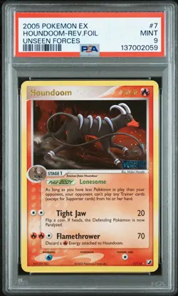 2005 POKEMON EX UNSEEN FORCES #7 HOUNDOOM-REVERSE FOIL PSA 9 - Image 1