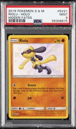 2019 POKEMON SUN & MOON HIDDEN FATES #SV21 RIOLU-HOLO PSA 9 - Image 1