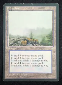 MTG Brushland- DAMAGED -Ice Age Magic the Gathering Card # 352 - Image 1