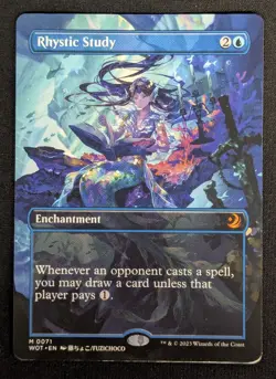 MTG Rhystic Study (Anime Borderless) - DAMAGED -Enchanting Tales Magic Card # 71 - Image 1