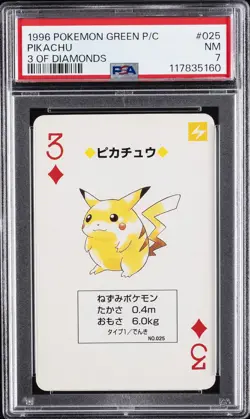 1996 POKEMON GREEN VERSION PLAYING CARDS 3 OF DIAMONDS #025 PIKACHU PSA 7 - Image 1