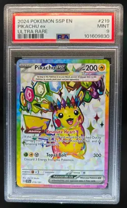 2024 Pokemon SV Surging Sparks SSP EN Pikachu Ex #219/191 PSA 9 - Image 1