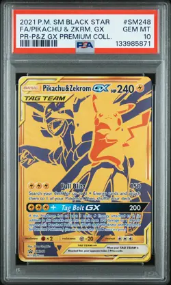 2021 POKEMON PREMIUM COLLECTION PROMO #SM248 FULL ART/PIKACHU & ZEKROM GX PSA 10 - Image 1