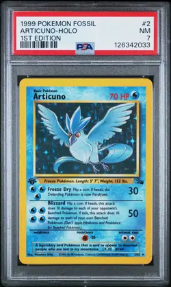 1999 POKEMON FOSSIL 1ST ED #2 ARTICUNO-HOLO PSA 7 - Image 1