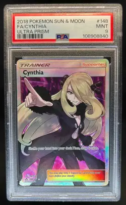 2018 Pokemon Sun & Moon Ultra Prism Cynthia Full Art Rare #148/156 PSA 9 - Image 1