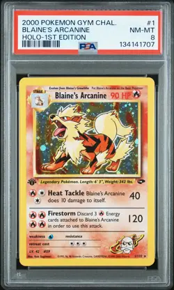 2000 POKEMON GYM CHALLENGE HOLO-1ST ED #1 BLAINE'S ARCANINE PSA 8 - Image 1