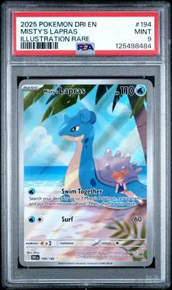 2025 POKEMON DRI EN-DESTINED RIVALS ILLUSTRATION RARE #194 MISTY'S LAPRAS PSA 9 - Image 1