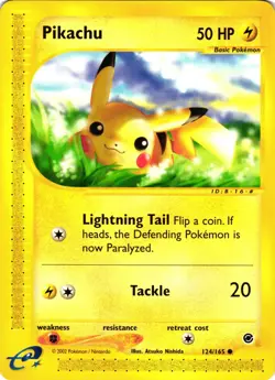 Pokemon TCG Pikachu 124/165 Expedition Base Set Regular VLP - Image 1