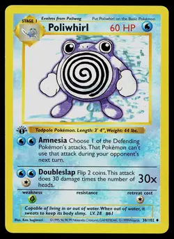 Pokemon Card - Poliwhirl Base Set (Shadowless) 38/102 Uncommon 1st Edition - Image 1