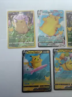 2021 Pokemon Celebrations Pikachu Full Art #05/025 -5 Card Lot - Flying, Surfing - Image 2