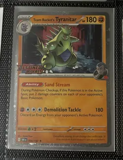 Pokemon TCG Team Rockets Tyranitar Card Stamp 096/182 Destined Rivals prerelease - Image 1