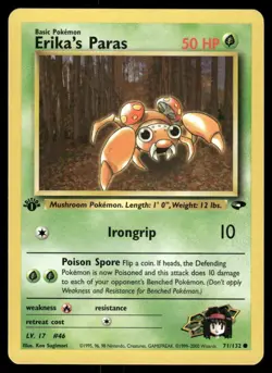 Pokemon Cards Erika's Paras 71/132 1ST EDITION Gym Challenge Common NM - Image 1