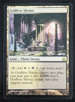 MTG Godless Shrine- DAMAGED -Guildpact Magic the Gathering Card # 157 - Image 1